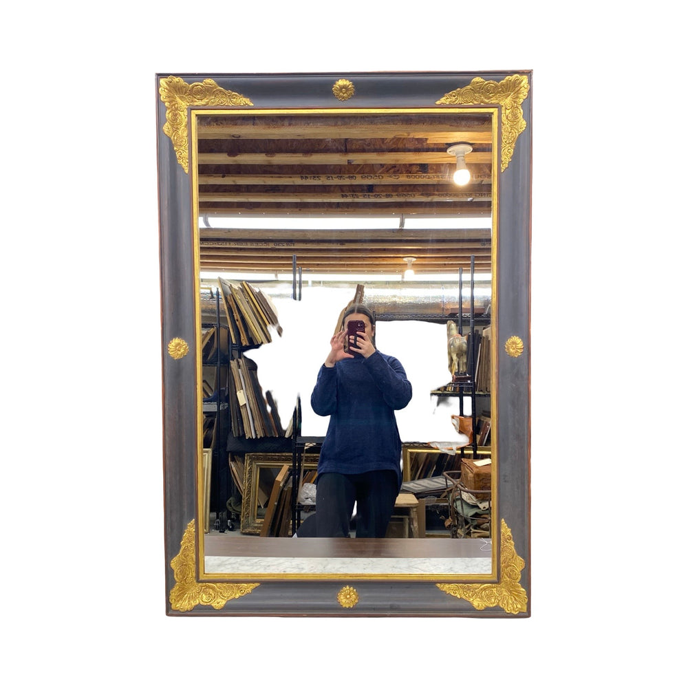 Elegant French Empire Ebony Black and Gold Carved Giltwood and Gilt Gesso Mirror