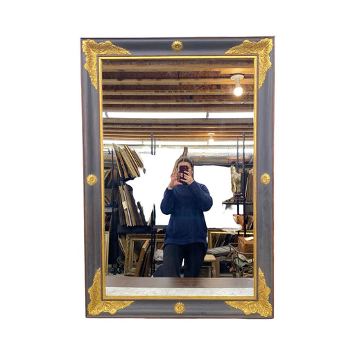 Elegant French Empire Ebony Black and Gold Carved Giltwood and Gilt Gesso Mirror