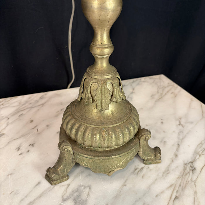 Pair of Tall Antique French Gilt Metal Church Altar Candlestick Table Lamps