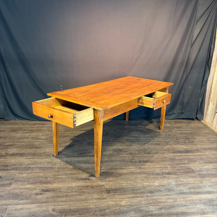 French Provincial Farmhouse Dining Table with Two Drawers 19th Century