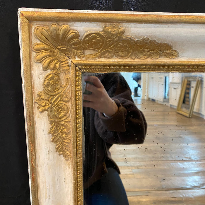 French 19th Century Empire Rectangular Mirror White and Gold with Original Mercury Glass