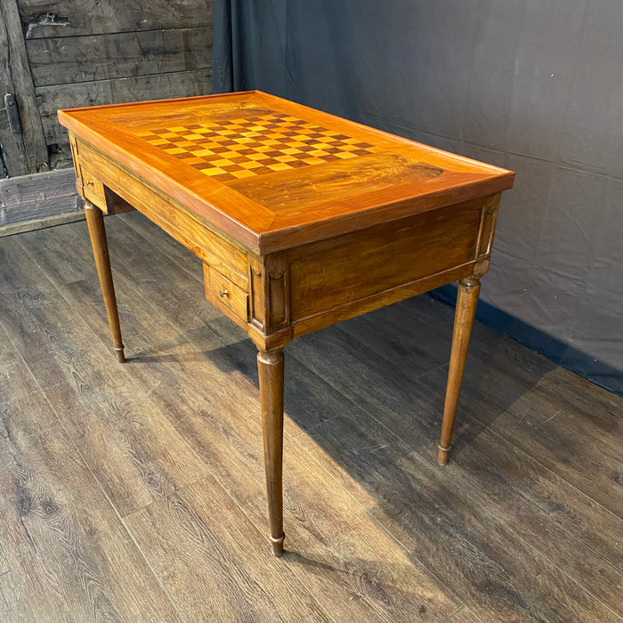 Antique French Inlaid Game Table with Reversible Chessboard Top and Inset Backgammon