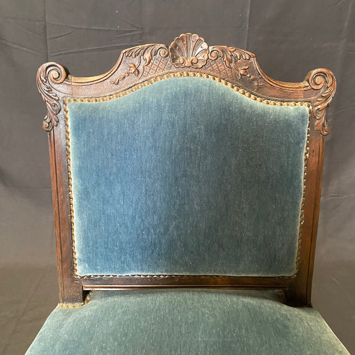 19th Century French Louis XV Chairs with Original Blue Mohair Upholstery: Set of 4 - 2 Armchairs and 2 Side Chairs