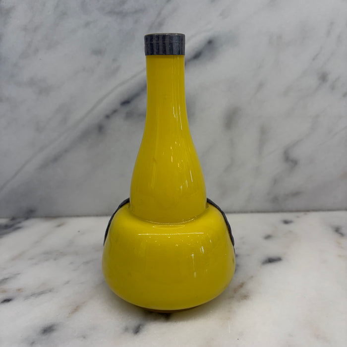 French Art Nouveau Vase Yellow Glass with Pressed Silver Floral Mounts