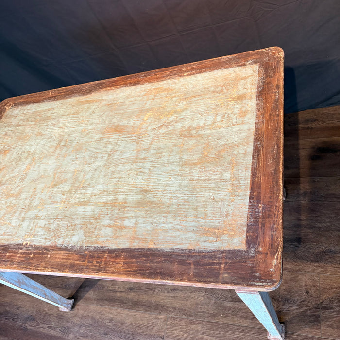 Antique French Provincial Painted Table or Desk with Drawer, Pale Blue Patina