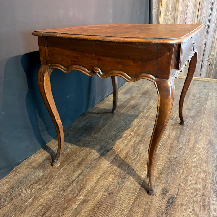 19th Century French Louis XV Walnut Side Table or Writing Desk with Large Drawer, Cabriole Legs and Hoof Feet