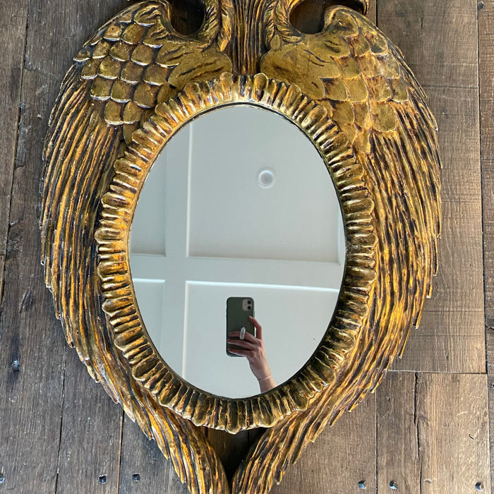 French Neoclassical Carved Giltwood Double Headed Eagle Mirror with Wings