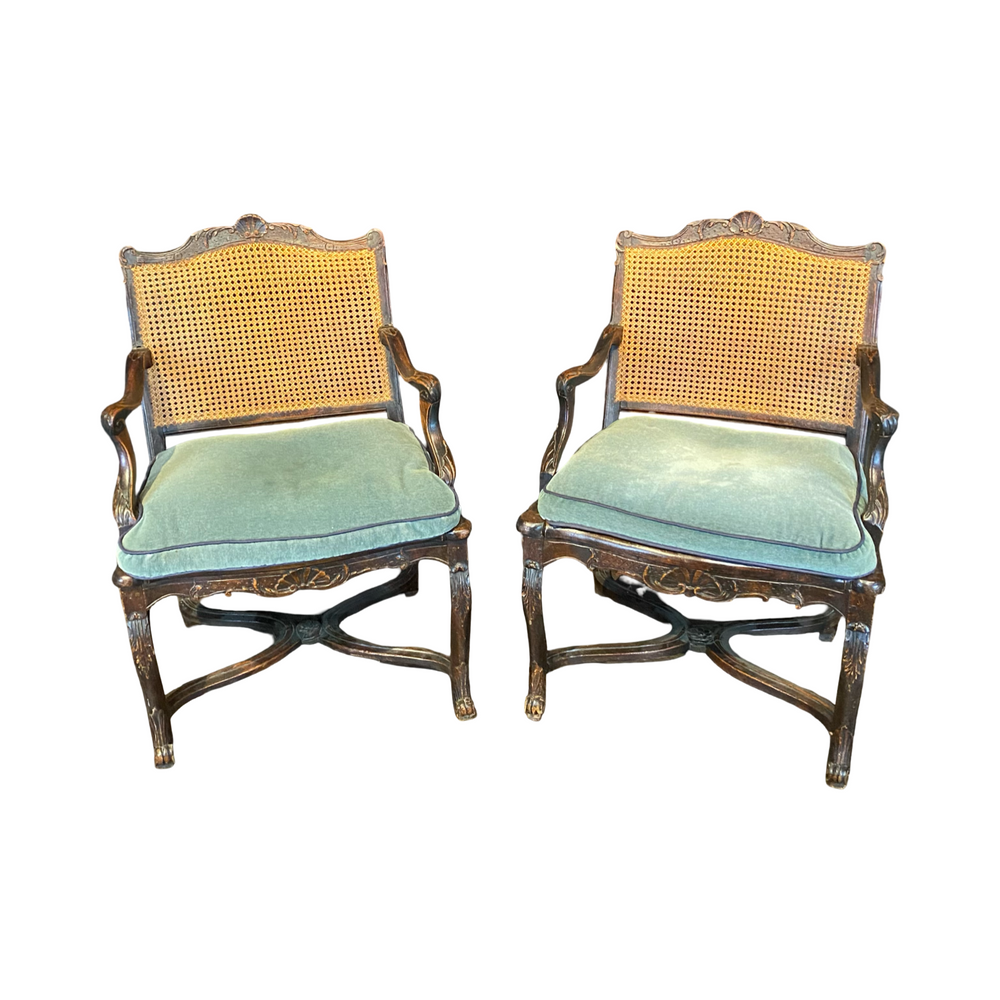 Antique French Armchairs Carved with Mohair Cushions 19th Century - a Pair