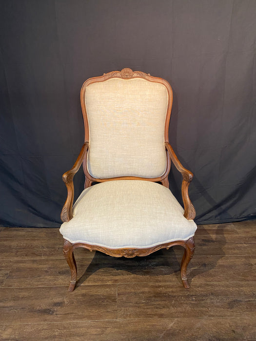 Antique French Pair Louis XV Armchairs or Fauteuils with Fine Carving and New Upholstery