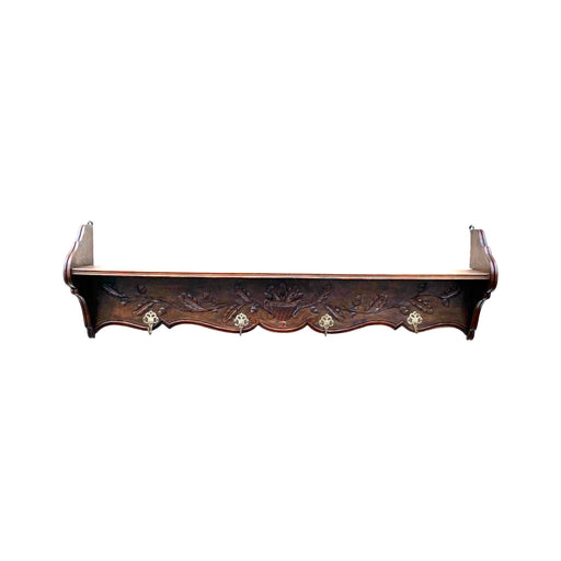 Antique Hand Carved 19th Century Walnut Hat and Coat Rack and Wall Shelf or Bookshelf with Hooks