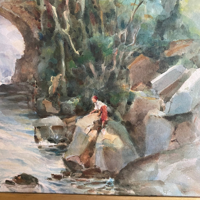 Listed British Artist Bernard Harper Wiles (1883-1966) - Framed Original Watercolor of Bridge Over a River in England