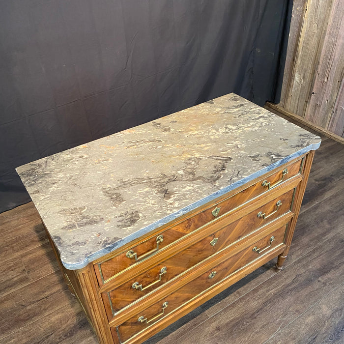 19th Century French Walnut Commode, Chest of Drawers, Dresser or Secrétaire Desk with Marble Top