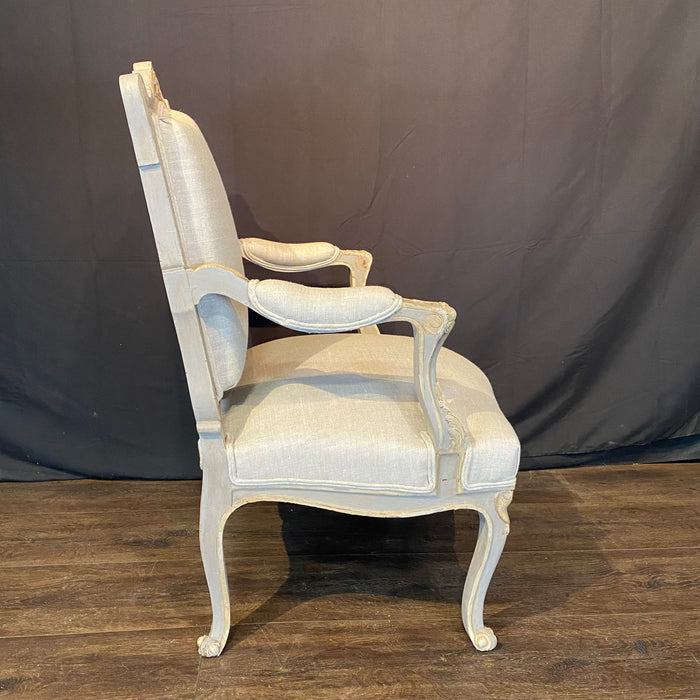 French Pair Louis XV Armchairs or Fauteuils 19th Century Painted