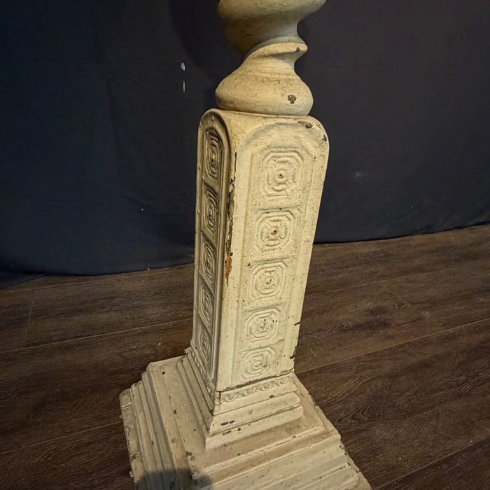 Pair of Monumental 19th Century French Carved Architectural Wood Church Altar Candlesticks with Barley Twist Columns, Almost 4 Feet Tall