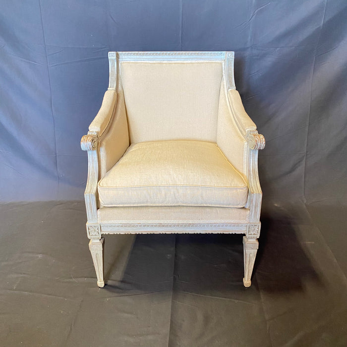 Pair of French 19th Century Painted Louis XVI Bergeres or Armchairs