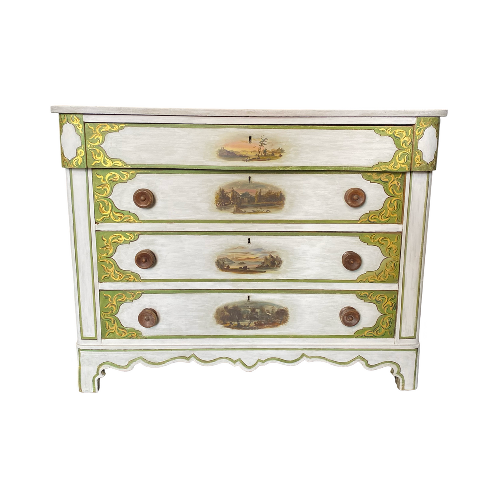 Early Classic Painted 4 Drawer Dresser or Chest of Drawers with Hand P The Art of Antiquing Early Classic Painted 4 Drawer Dresser or Chest of Drawers with Hand P The Art of Antiquing