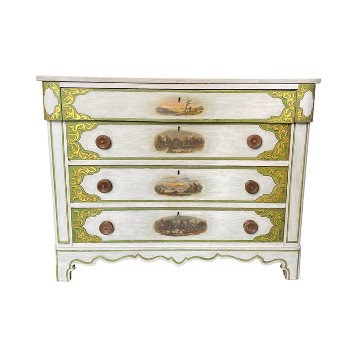 Early Classic Painted 4 Drawer Dresser or Chest of Drawers with Hand Painted Maine Scenes