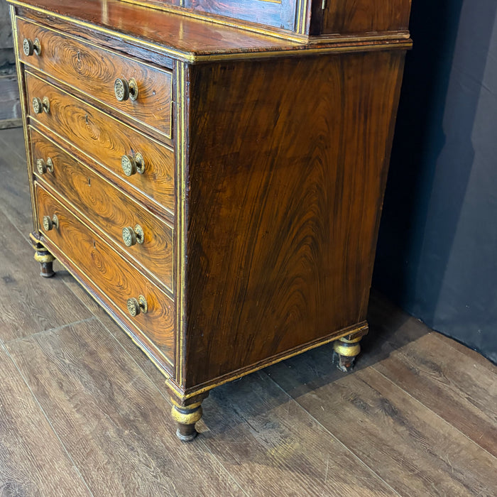 Early 19th Century English Regency Faux Rosewood Secretary Bookcase with Writing Drawer