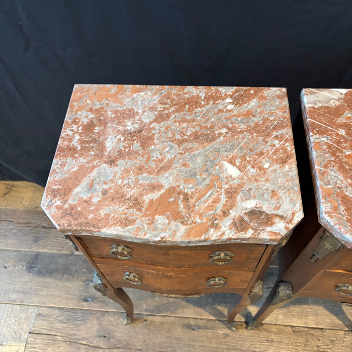 French Pair Marble Top Nightstands or Bedside Tables, or Side Tables Louis XV