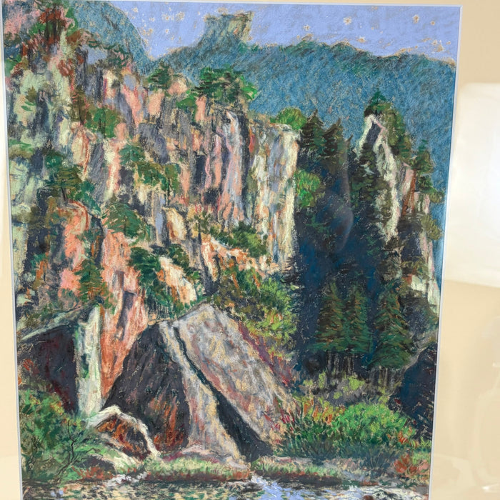 French 1991 Pastel Landscape of the Gorges du Tarn Cliffs, Signed Morano-N