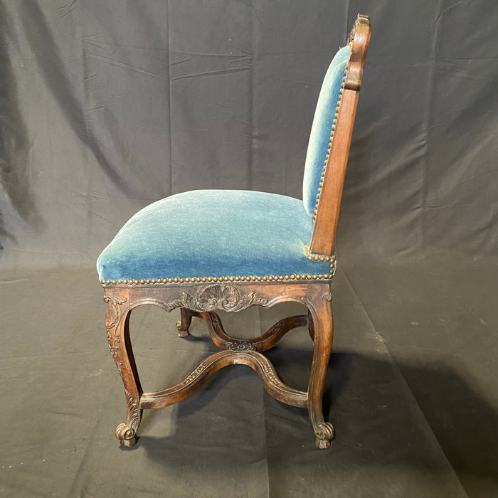 Pair of 19th Century French Louis XV Chairs with Original Blue Mohair Upholstery Accent Chairs or Parlor Chairs