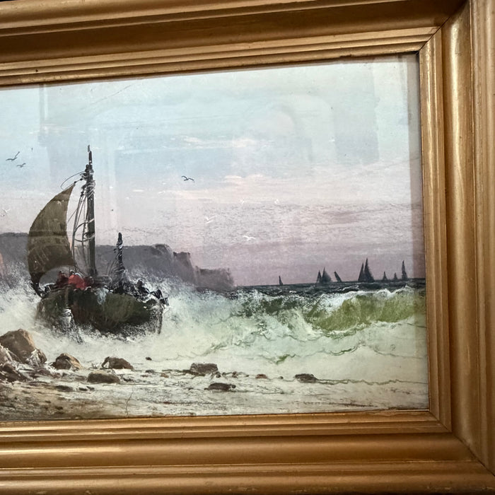 19th Century Coastal Seascape Pastel Painting with Rocky Coast by Listed Artist Clarence E. Braley (1854-1927)