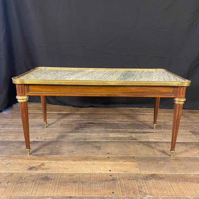 Classic French Louis XVI Marble Top Coffee Table with Brass Border from Paris, France by Mercier Freres