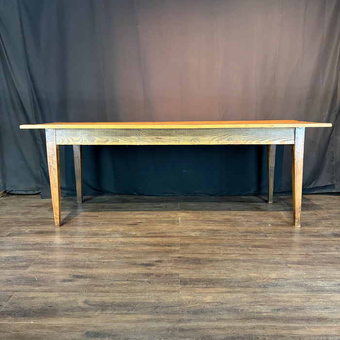 French Provincial Farmhouse Dining Table with Plank Top and Tapered Legs