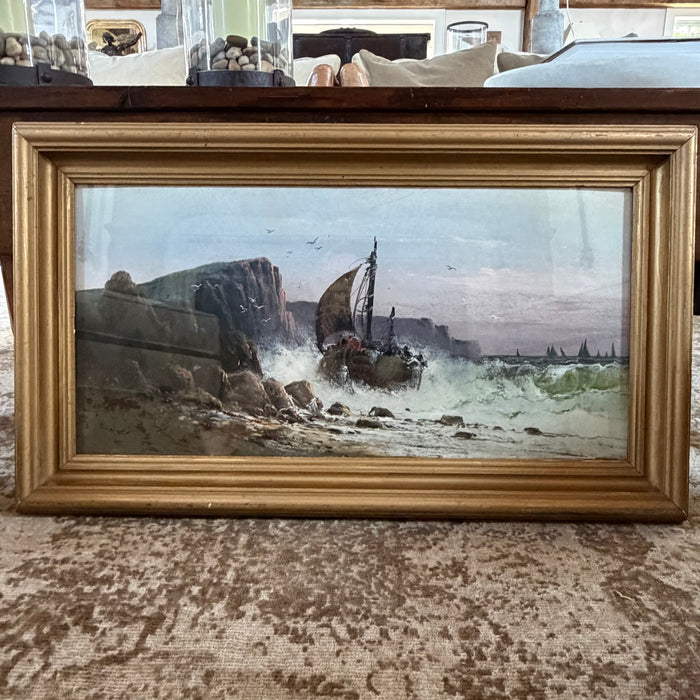 19th Century Coastal Seascape Pastel Painting with Rocky Coast by Listed Artist Clarence E. Braley (1854-1927)
