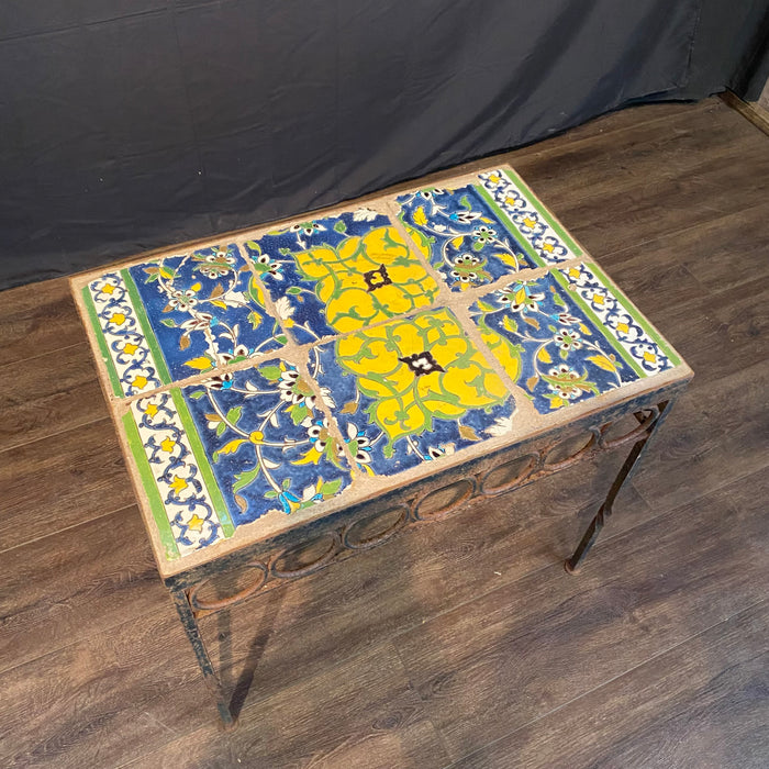 18th Century Tile Top Side, Accent or Coffee Table with Later Iron Base
