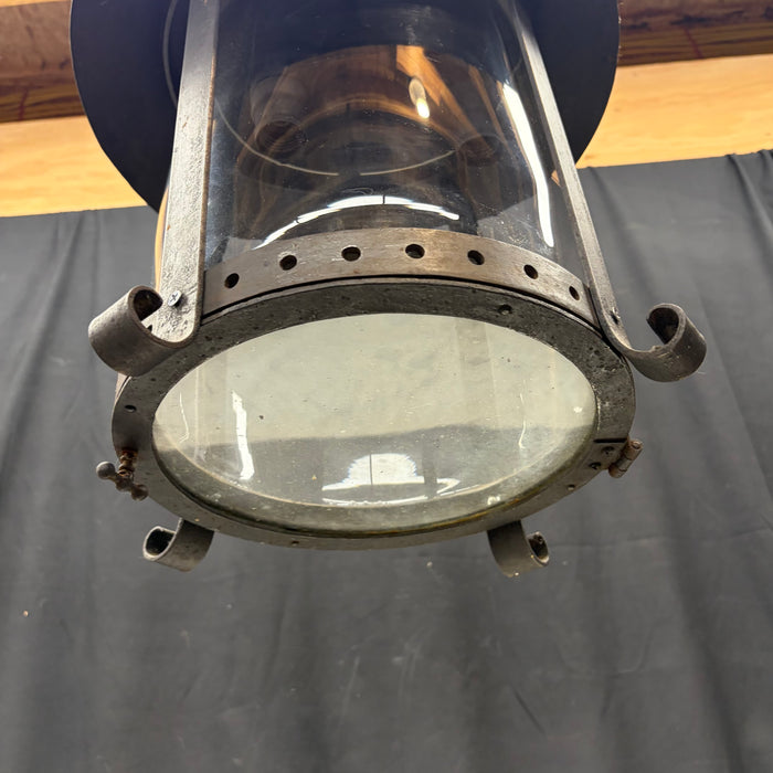 Antique Cast Iron Gas Lantern Pendant Light, Converted Gas Ceiling Fixture with Glass Shade