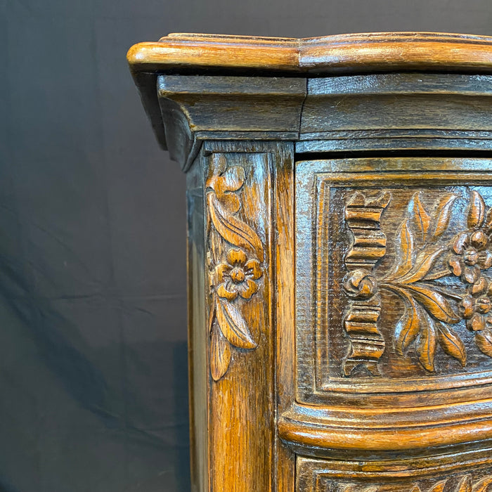 French Louis XV Carved Oak Provincial Country Commode or Chest of Drawers