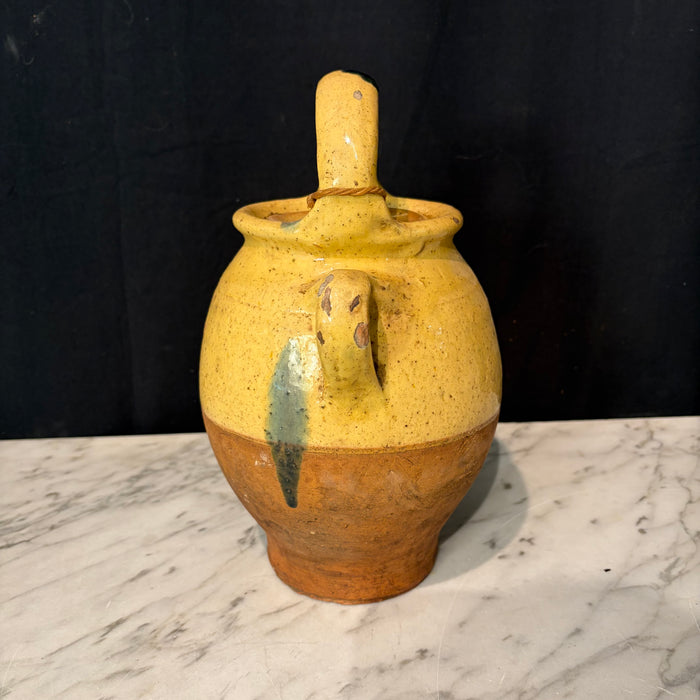 French Antique Yellow Glazed Gargoulette - Antique Provencal Pottery Jug with Lid