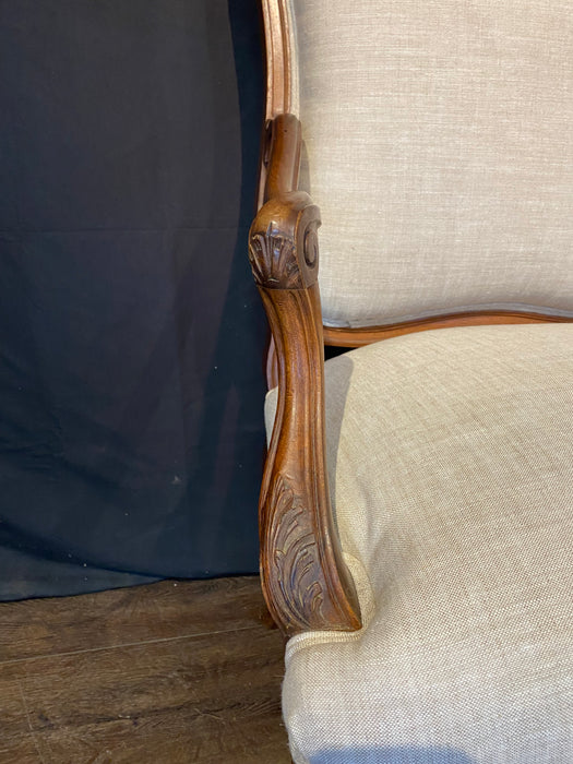 Antique French Pair Louis XV Armchairs or Fauteuils with Fine Carving and New Upholstery