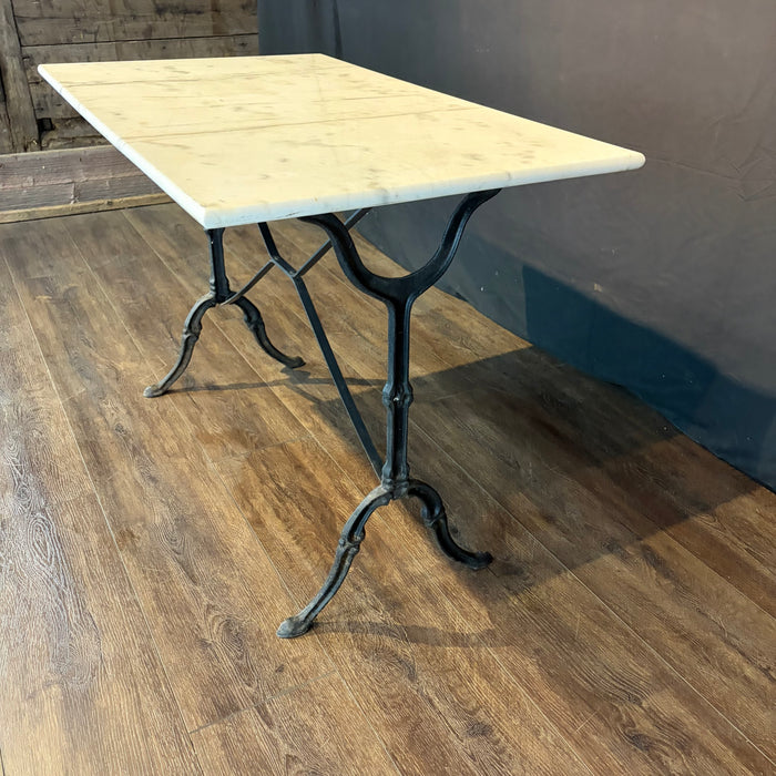 Antique French Marble Top Cafe and Bistro Table with Cast Iron Base