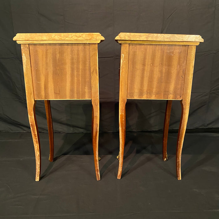 French Louis XV Pair Marble Top Nightstands or Side Tables Mid 20th Century