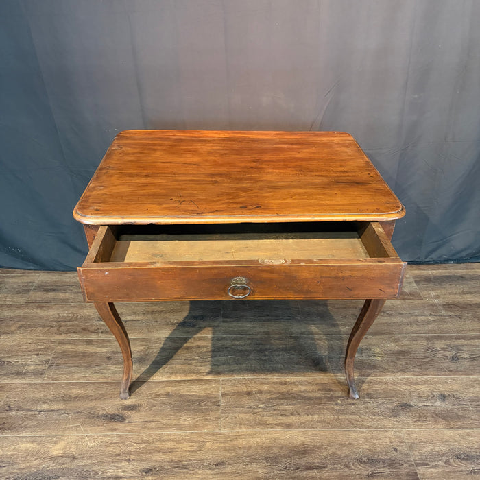 19th Century French Louis XV Walnut Side Table or Writing Desk with Large Drawer, Cabriole Legs and Hoof Feet