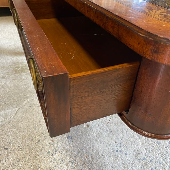 British Regency Style Mahogany Partners Two Sided Desk or Writing Table with Embossed Leather Top