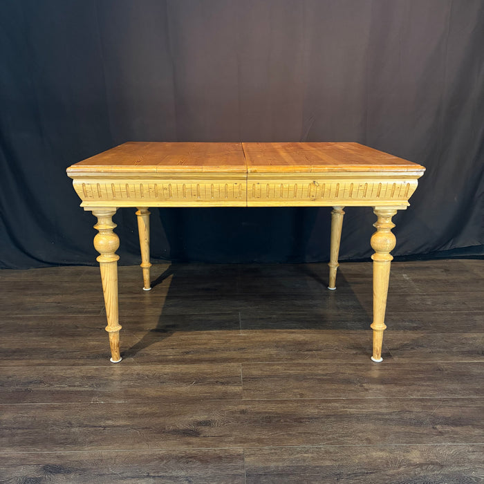 Swedish Gustavian Style Pine Extension Dining Table with Two Leaves and Carved Fluted Apron