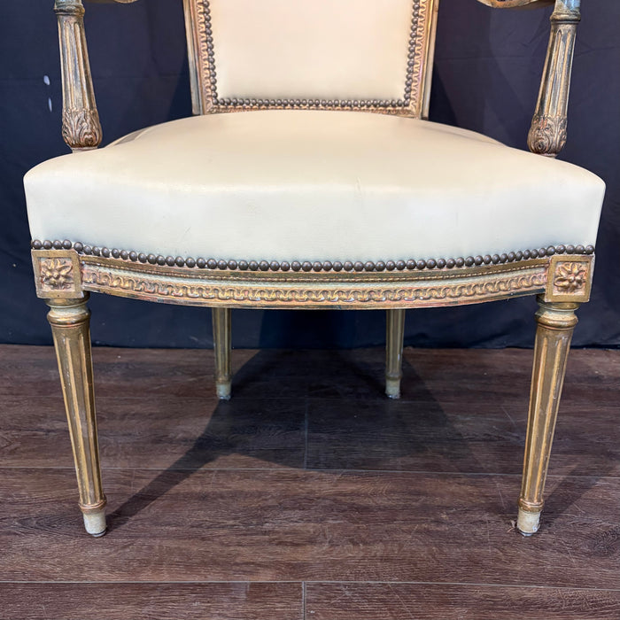 Pair Antique French Louis XVI Carved Giltwood Fauteuil Armchairs
