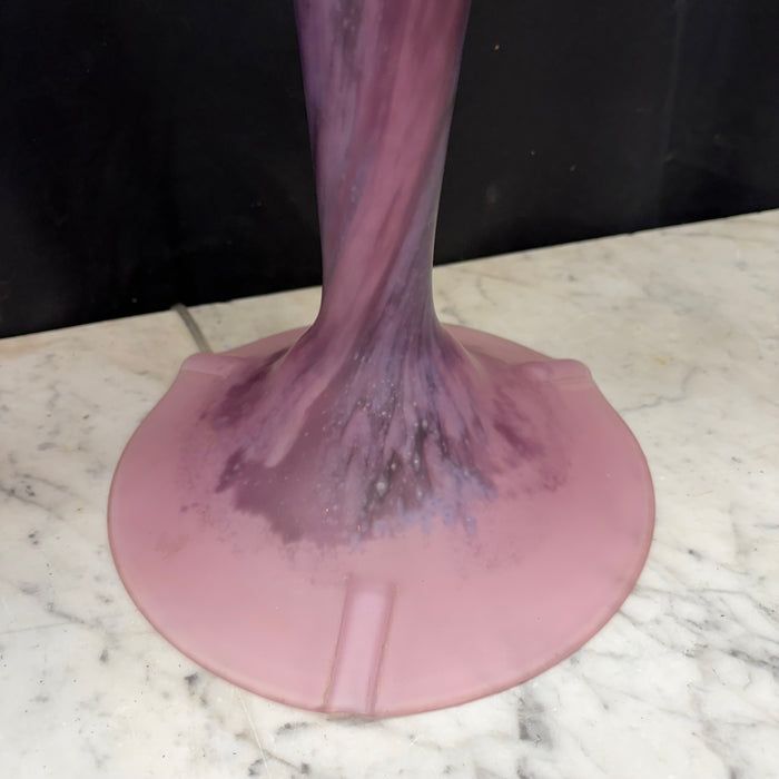 Pair of French La Rochere Art Nouveau Mushroom Table Lamps with Marbled Glass Shades and Bronze Dragonfly Details