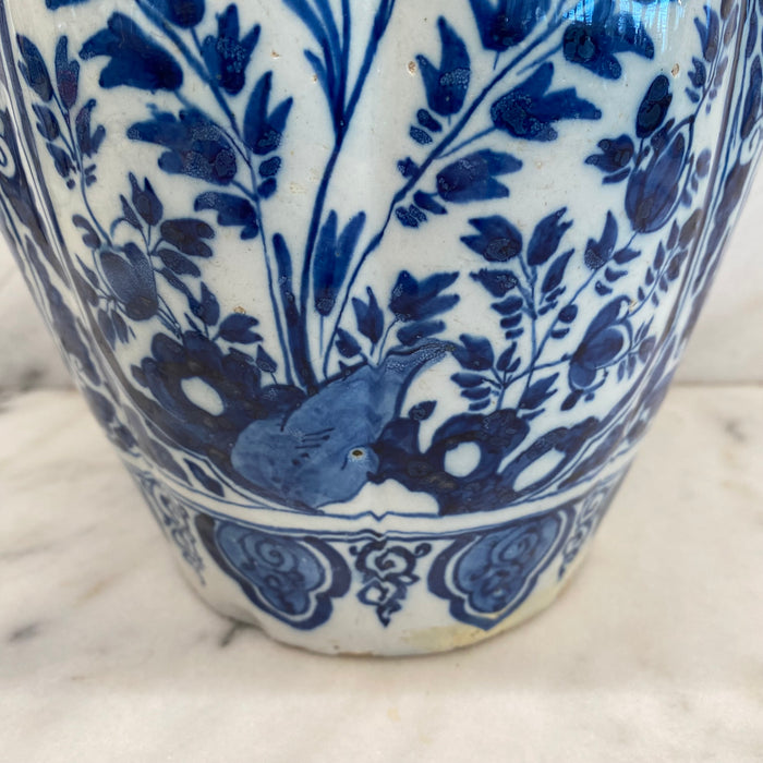 Late 18th Century Dutch Delft Blue and White Hand-Painted Baluster Vase
