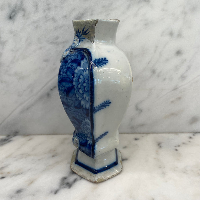 Early Antique Dutch Delft Blue and White Floral Vase, Netherlands