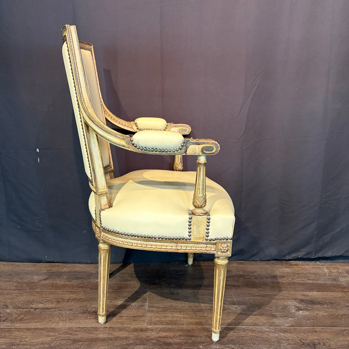 Pair Antique French Louis XVI Carved Giltwood Fauteuil Armchairs