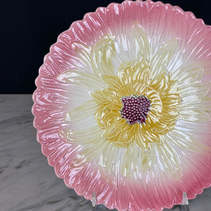 French Orchies Majolica Pink Daisy Floral Plate Circa 1890