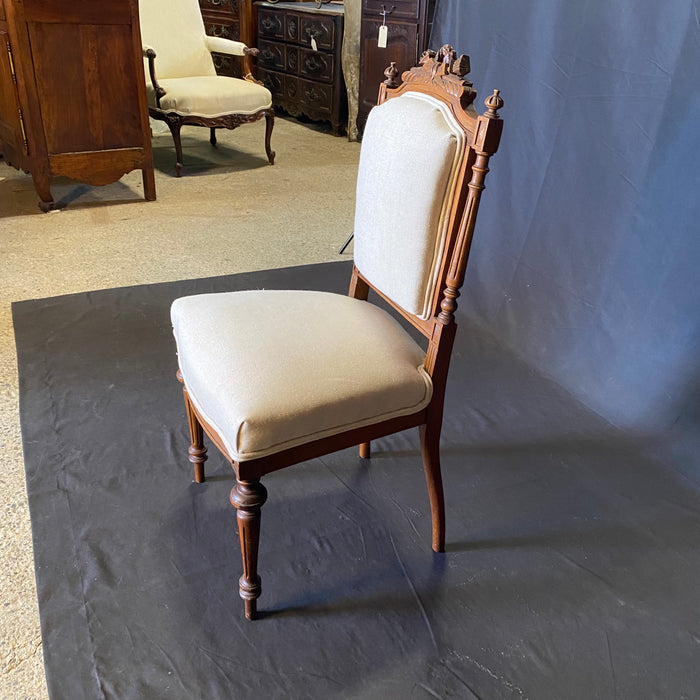 French Louis XVI 19th Century Walnut Pair of Carved Side Chairs