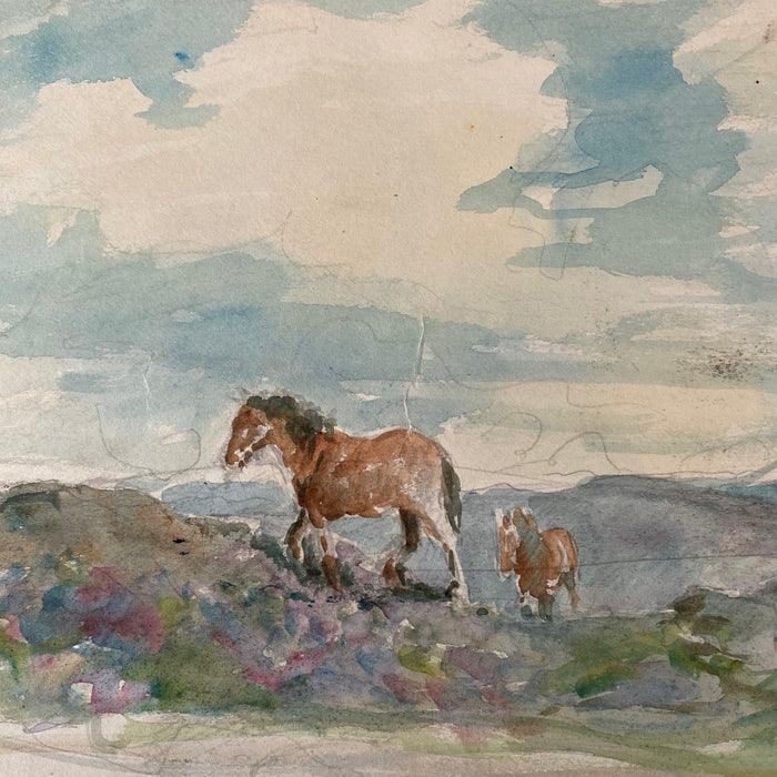 Listed British Artist Bernard Harper Wiles (1883-1966) -  Double Sided Horse Equestrian Watercolor Painting