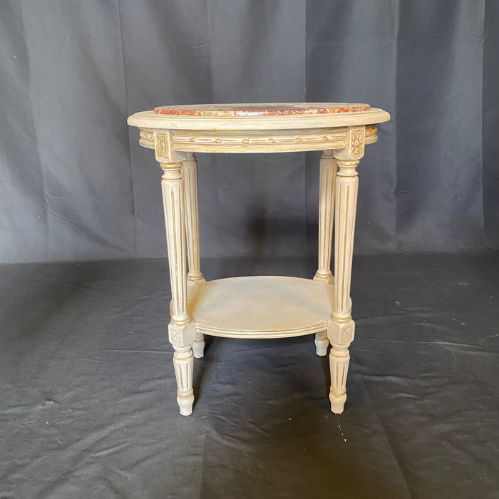 Pair of 19th Century French Louis XVI Painted Marble Top Side Tables, Bedside Tables or Nightstands