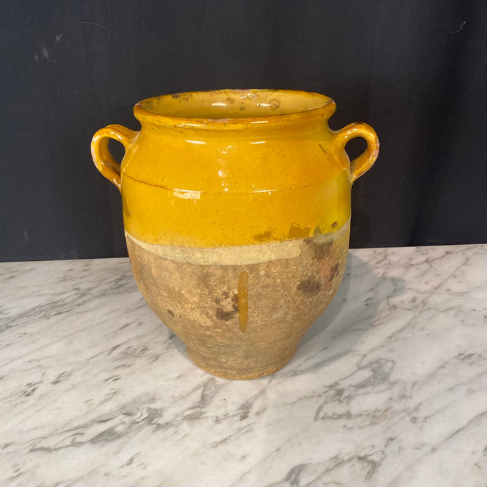 French Large Confit Pot with Yellow Glaze from the 19th Century #8858
