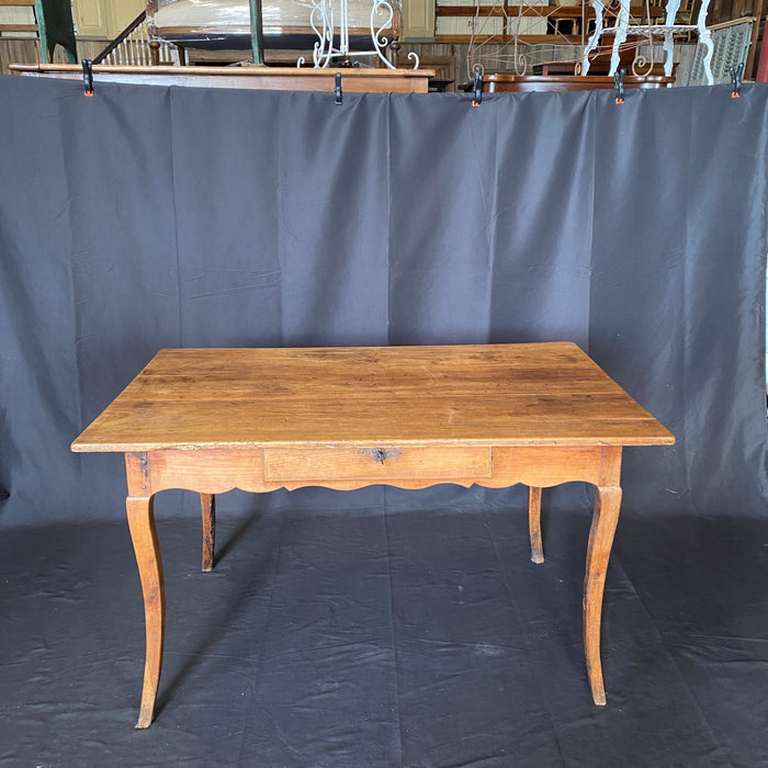 Antique French Provincial Primitive Farmhouse Country Pine Dining Table, Desk or Side Table with Original Key